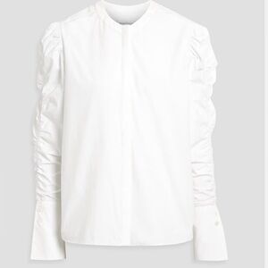 Another Tomorrow Shirred Cotton-Poplin Blouse—Size 44/US 8